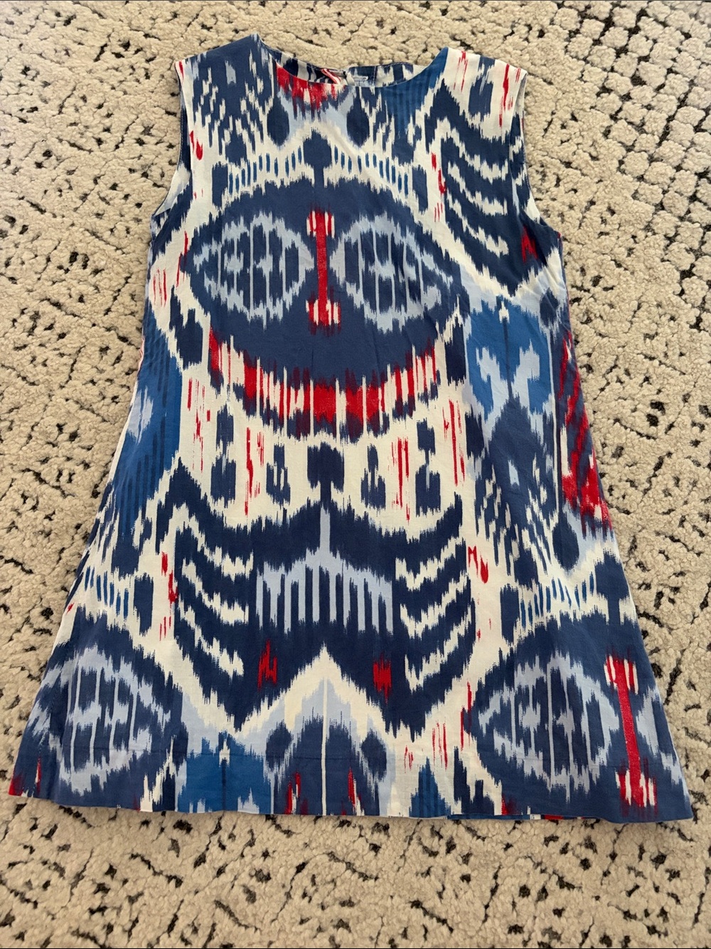 Oscar de la Renta Navy, White & Red Ikat Shift Dress
